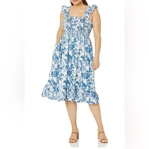 The Drop Women’s Kimi Ruffle Shoulder Smocked Midi Dress Size 3X Blue Floral NWT